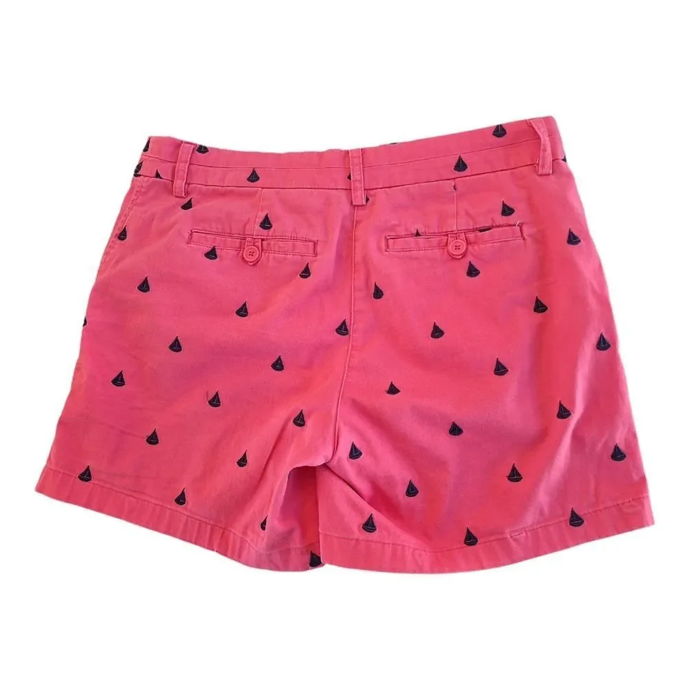 British Khaki Pink Shorts Embroidered Sailboats Cotton Stretch size 6 Pockets